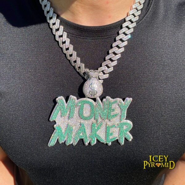 Money Bag Bail Two Tone Solid Iced Out Personalized Custom Name Necklace Pendant