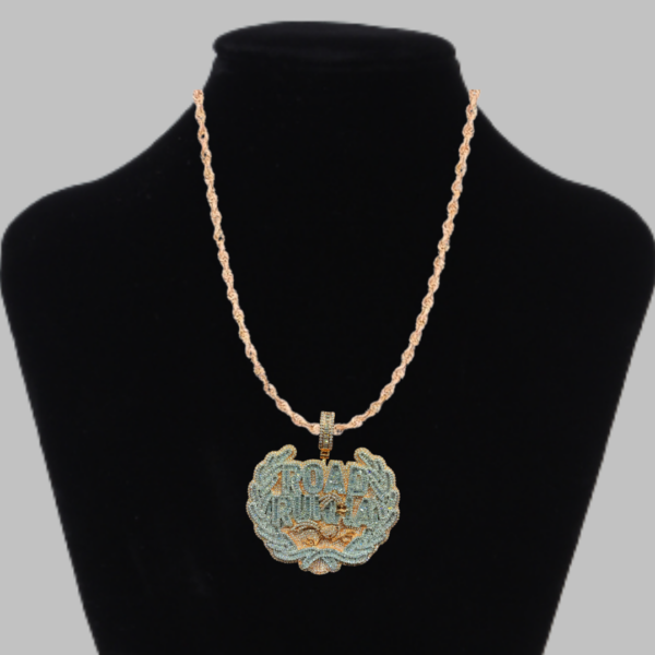 Road Runna Two Tone Badge Iced Out Letter Diamond Pendant Necklace