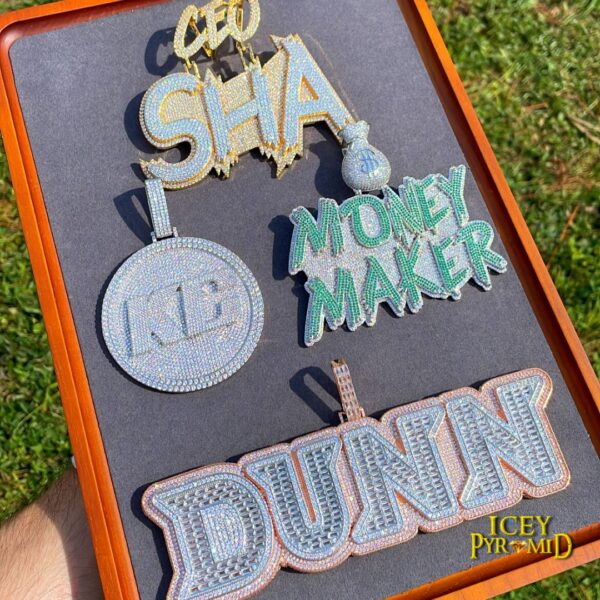Money Bag Bail Two Tone Solid Iced Out Personalized Custom Name Necklace Pendant