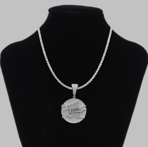 Money And Family Round Iced Out Letter Diamond Pendant Necklace