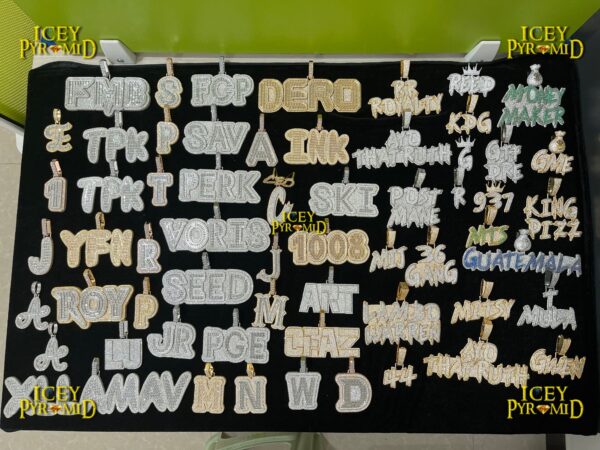 Money Bag Bail Two Tone Solid Iced Out Personalized Custom Name Necklace Pendant