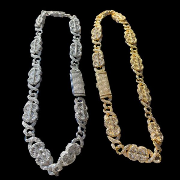 10MM Dollar Sign and Infinity Link Iced Out Diamond Necklace Chain