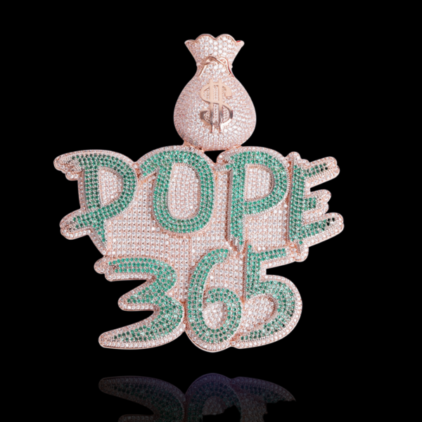 Money Bag Bail Two Tone Solid Iced Out Personalized Custom Name Necklace Pendant