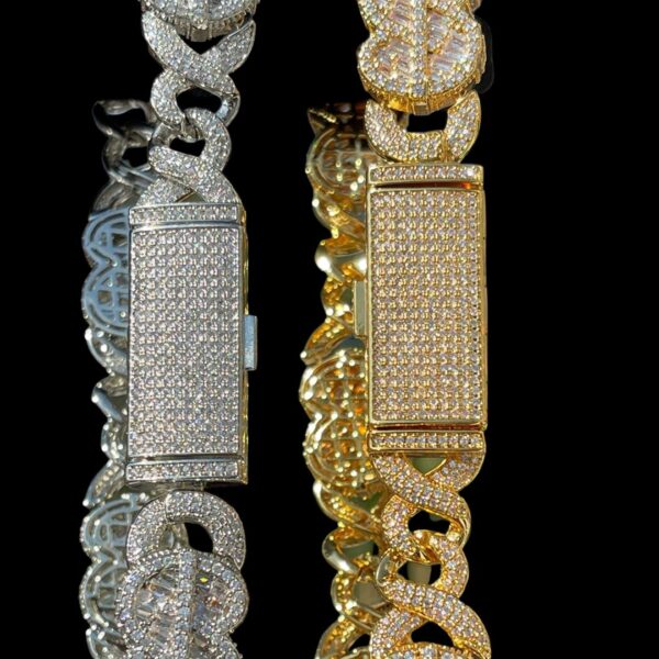 10MM Dollar Sign and Infinity Link Iced Out Diamond Necklace Chain