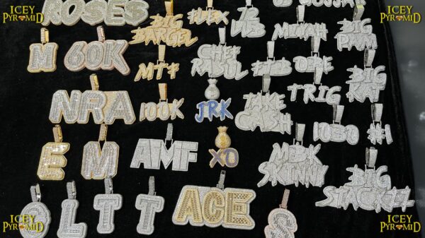 Money Bag Bail Two Tone Solid Iced Out Personalized Custom Name Necklace Pendant