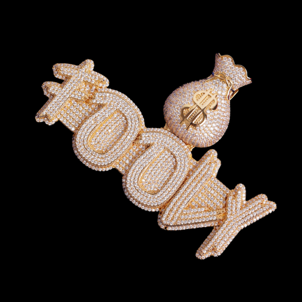 Money Bag Bail Two Tone Solid Iced Out Personalized Custom Name Necklace Pendant