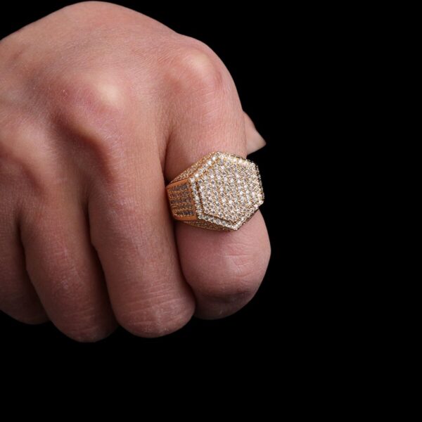 Hexagon Iced Out Diamond Ring