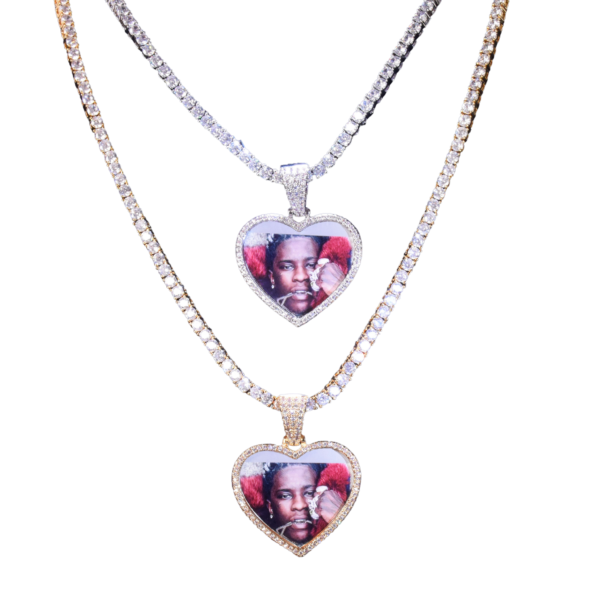 Heart Tennis Bail Solid Back Custom Photo Picture Pendant Necklace