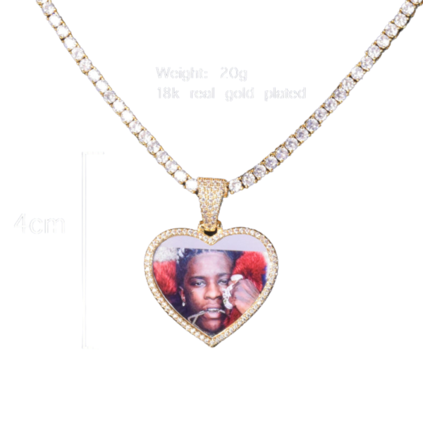Heart Tennis Bail Solid Back Custom Photo Picture Pendant Necklace