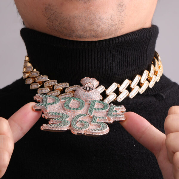 Money Bag Bail Two Tone Solid Iced Out Personalized Custom Name Necklace Pendant