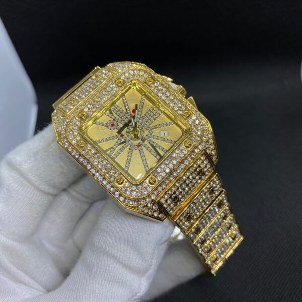 Square Special Red Dial Date Iced Out Diamond Watch