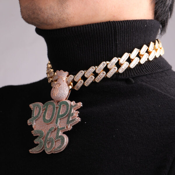 Money Bag Bail Two Tone Solid Iced Out Personalized Custom Name Necklace Pendant