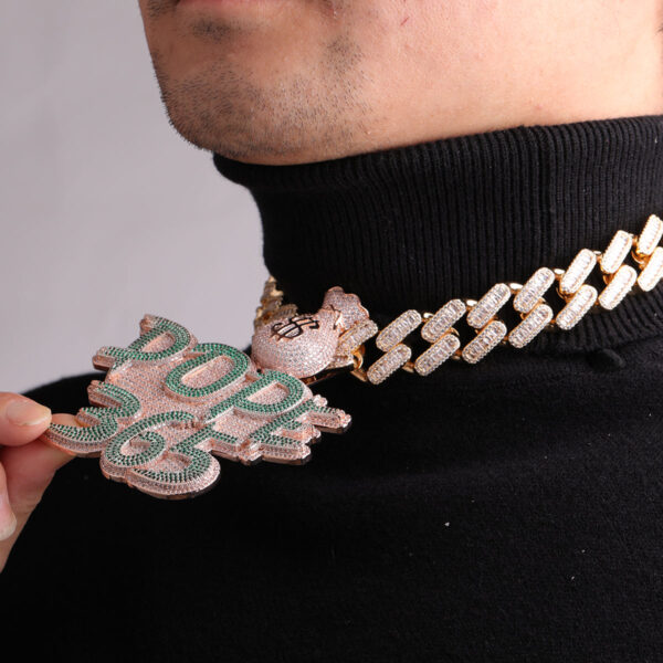 Money Bag Bail Two Tone Solid Iced Out Personalized Custom Name Necklace Pendant