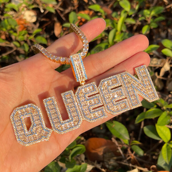 Special Blue Iced Out Personalized Custom Name Necklace Pendant