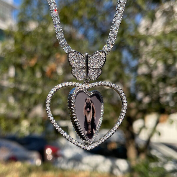 Butterfly Bail Rotating Heart Custom Photo Picture Pendant Necklace
