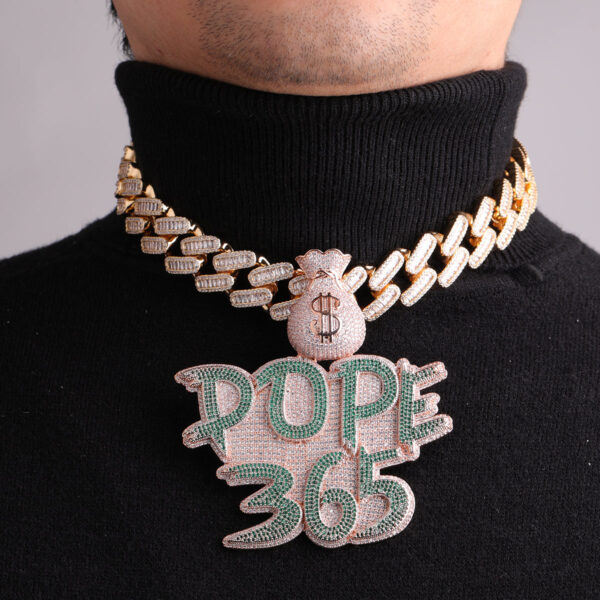 Money Bag Bail Two Tone Solid Iced Out Personalized Custom Name Necklace Pendant