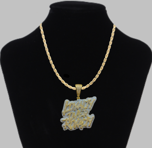 Loyalty Over Royalty Iced Out Letter Diamond Pendant Necklace