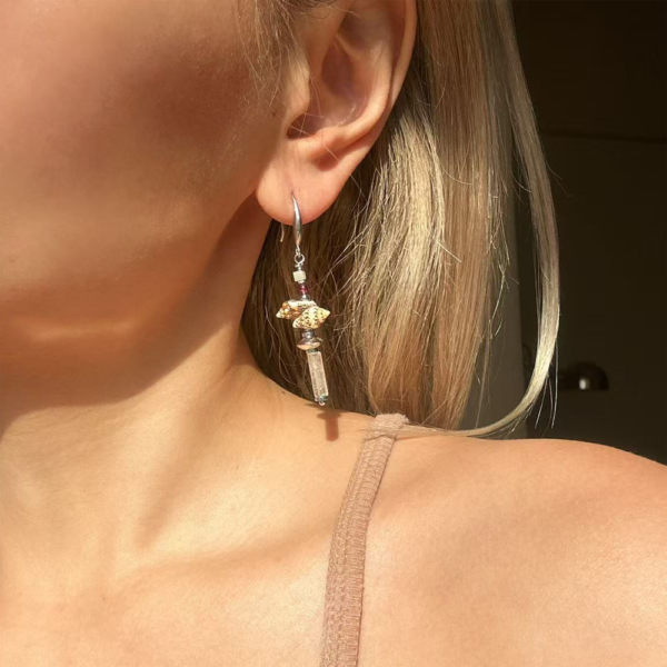 Lucky Energy Conch and Clear Quartz Dangle Earrings